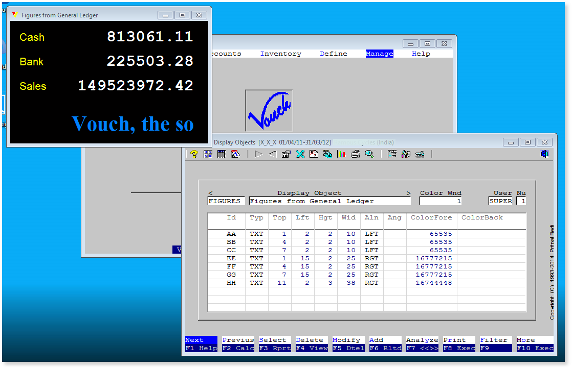 A view of a very simple VouchDashBoard containing figures from <General Ledger> module being refreshed every few seconds.