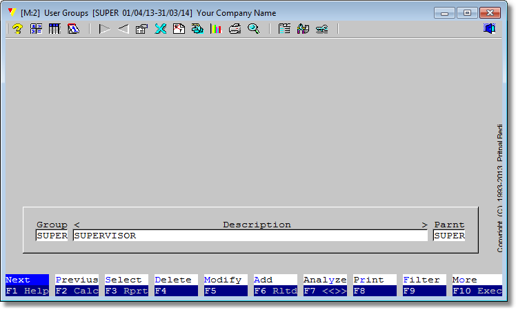 The Users Group module interface will be presented.  Select <Modify> from bottom menu by arrow keys and press <Enter> or click on <Modify> option.