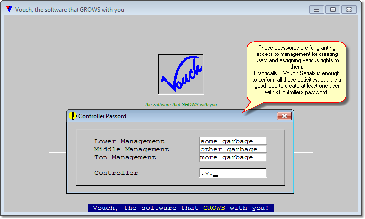 Create passwords for further control...